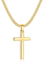 Fiusem Cross Necklace for Men and Women, Gold Plated Mens Cross Necklaces with 3.5mm Cuban Chain, Stainless Steel Pendant Chain 16-24 Inches
