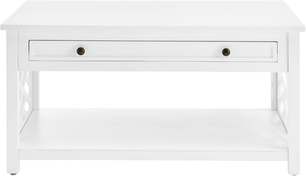 Coventry 36-Inch White Wood Coffee Table with Drawer & Open Shelf – Modern Accent Furniture for Living Room Storage & Décor by Alaterre Furniture