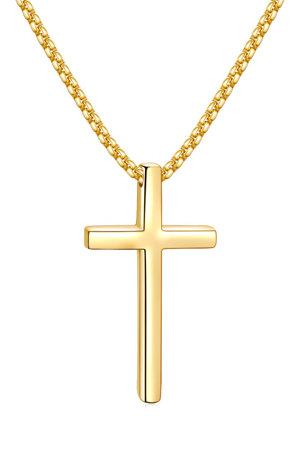 Fiusem Cross Necklace for Men, Silver/Gold/Black Mens Cross Necklaces with 2.5mm Cross Chain and Stainless Steel Cross Pendant, Box Chain 16-24 Inch
