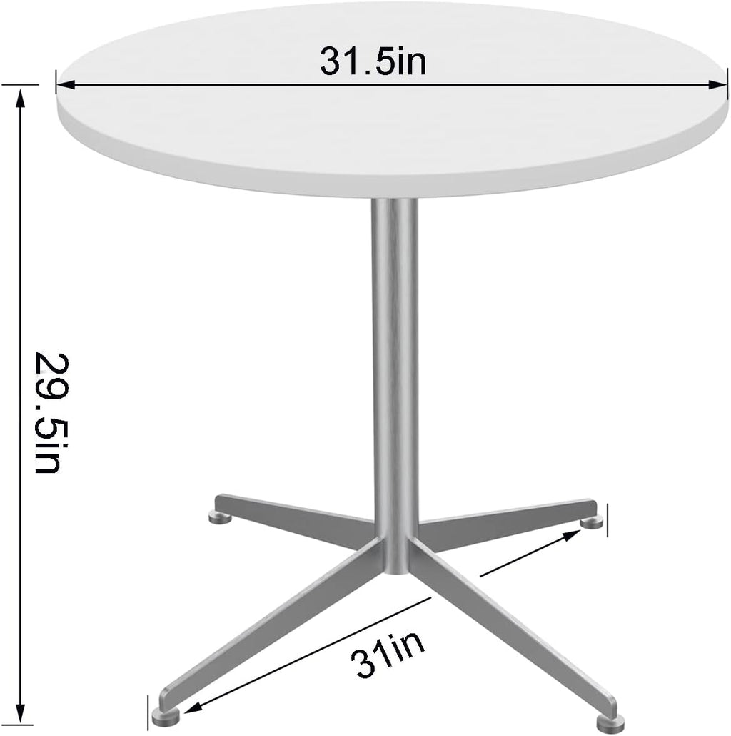 White Dining Table Round Small Office Table Conference Table Coffee Meeting Table w/Stainless Steel X-Shaped Pedestal for Office Boardroom Kitchen Living Room 31.5 inch