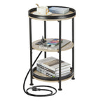 Dulcii Side Table, Round End Table with 3 Storage Shelves for Living Room, Bedroom, Nightstand with Steel Frame for Small Spaces, Industrial Round Sofa Table, Outdoor Accent Coffee Table, Rustic Brown