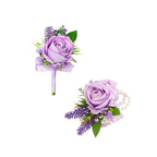 Floinla Purple Corsage and Boutonniere Set for Wedding Prom, Artificial Flower Wrist Corsage Bracelets, Homecoming Corsage Wristlet, Boutonniere for Men Wedding Suit Decorations