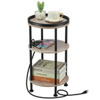 Small Round Side Table for Small Spaces, 3-Tier Round Accent Table Slim Side Table, Modern Sofa Corner Table for Living Room Nightstand Bedroom (Rustic Brown)