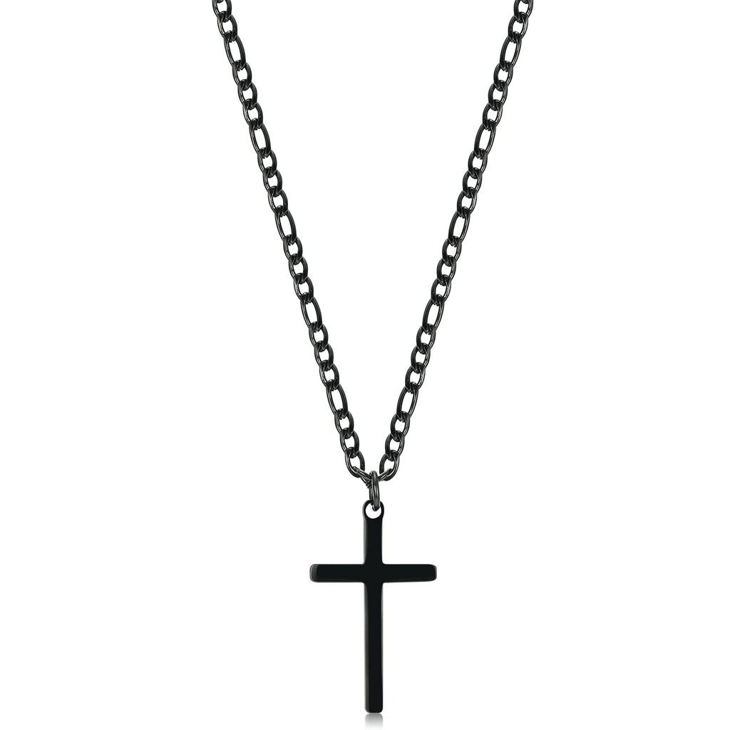 14K Gold Filled Cross Necklace for Men Figaro Chain Stainless Steel Plain Polished Cross Pendant Necklace Simple Faith Jewelry Gift for Women