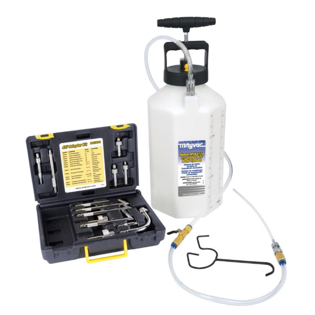 Mityvac MV7412 ATF Sealed Transmission Fluid Extractor and Refill Kit, 2.5 Gallon (10 Liter), Compressed Air, Isolated Flow Control, Pressure/Vacuum Switch Valves, MVA575 Flex Hose with Control Valve
