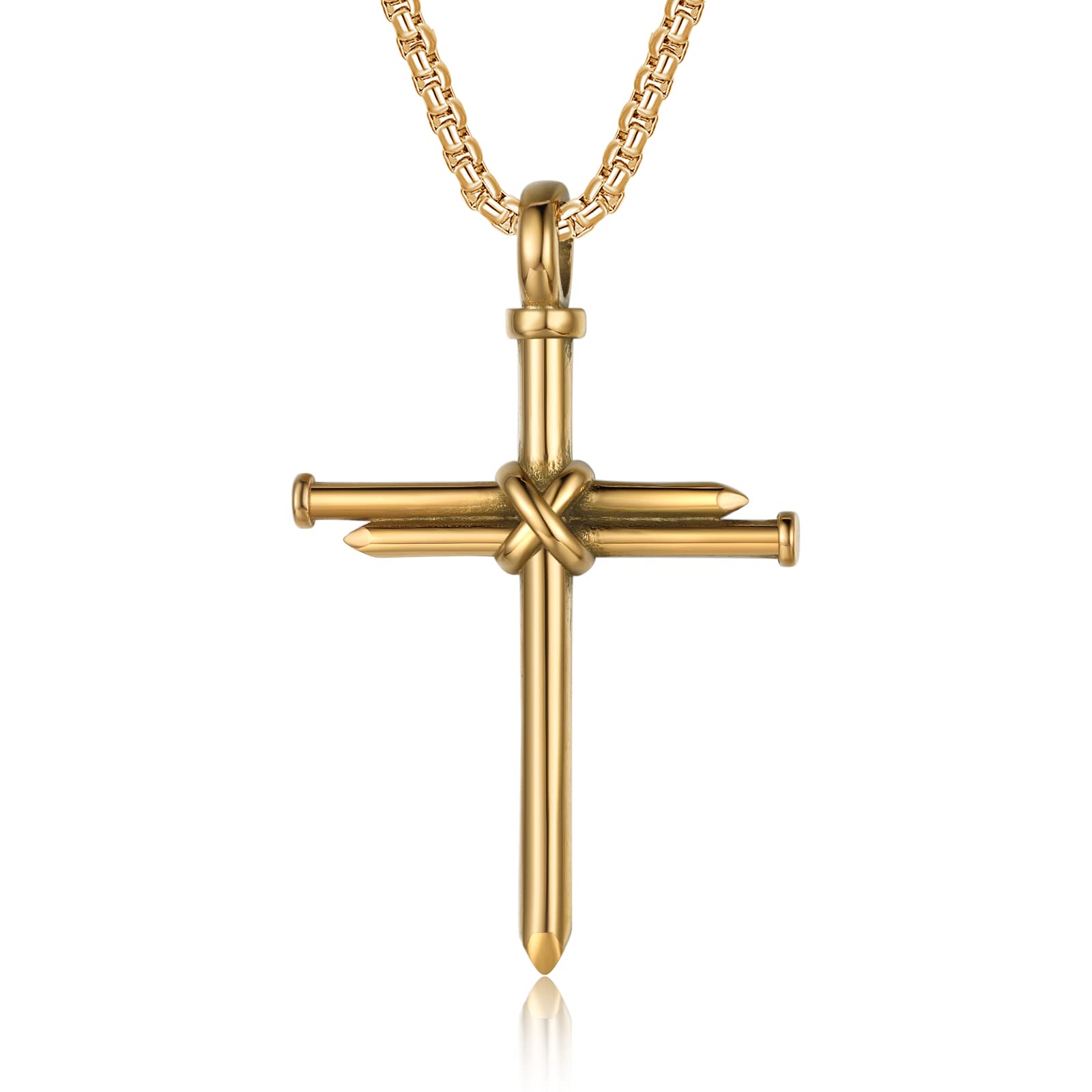 Nail Cross Necklace for Men Stainless Steel Chain 24inch 3 Nails Jesus Cross Pendant Christian Gifts for Dad 3 Colors
