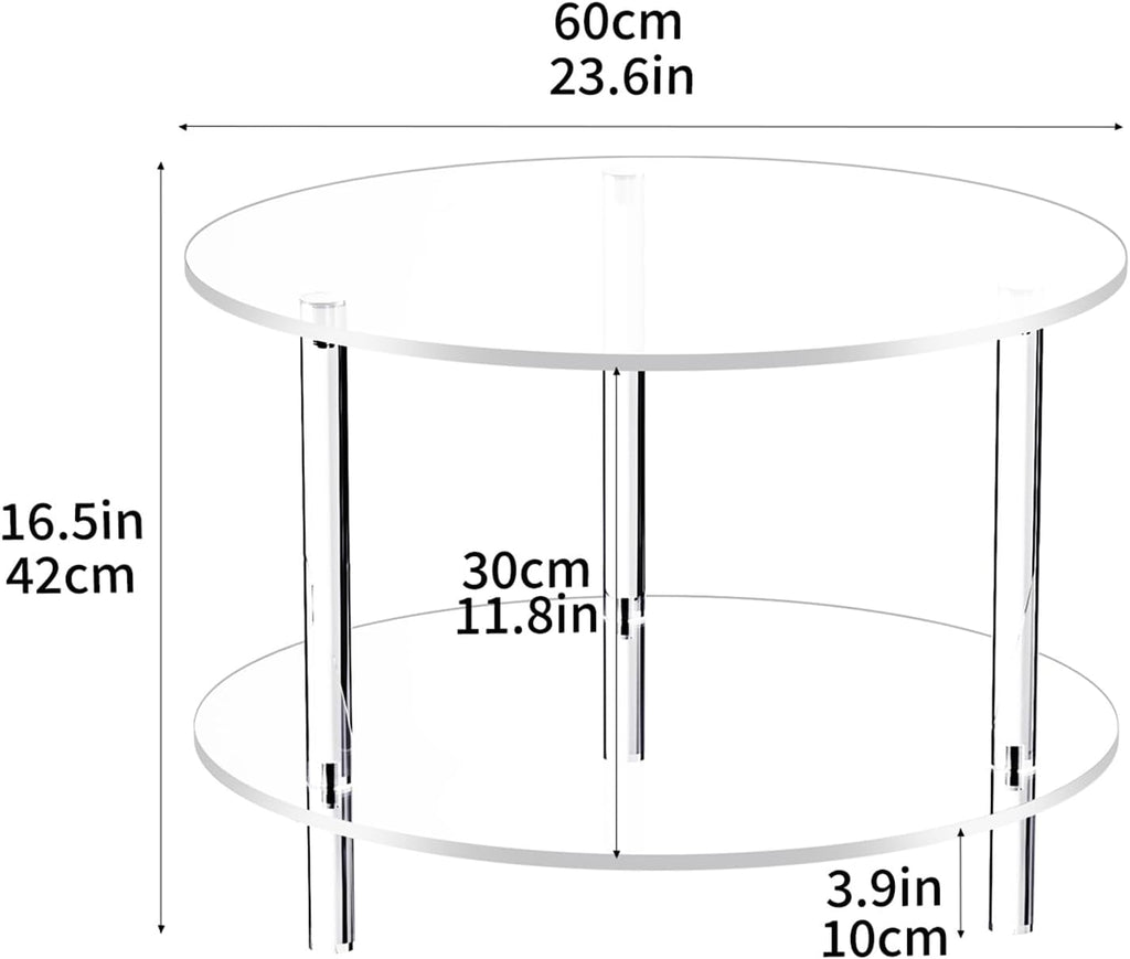 Acrylic Coffee Table, Small Round Modern Coffee Table for Living Room,23.6" D x 23.6" W x 16.5" H