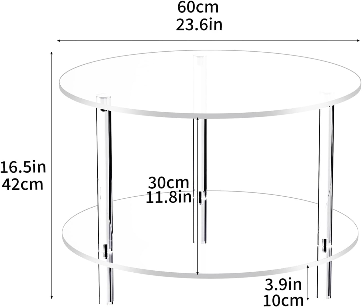 Acrylic Coffee Table, Small Round Modern Coffee Table for Living Room,23.6" D x 23.6" W x 16.5" H