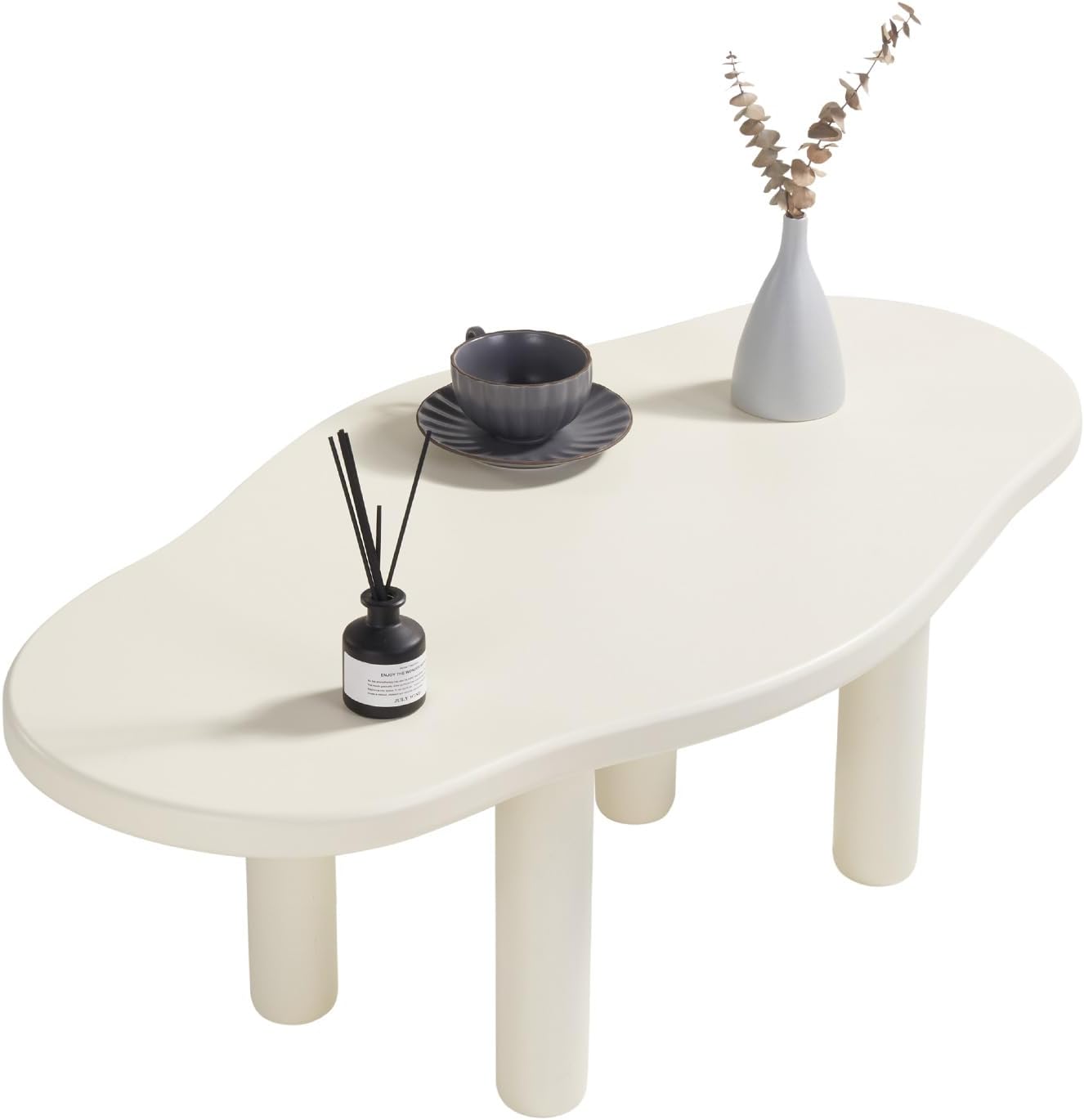 Cloud Coffee Table - Irregular Shape With 4 Legs - Modern End Table for Living Room, Apartment, Bedroom - Easy Assembly - White