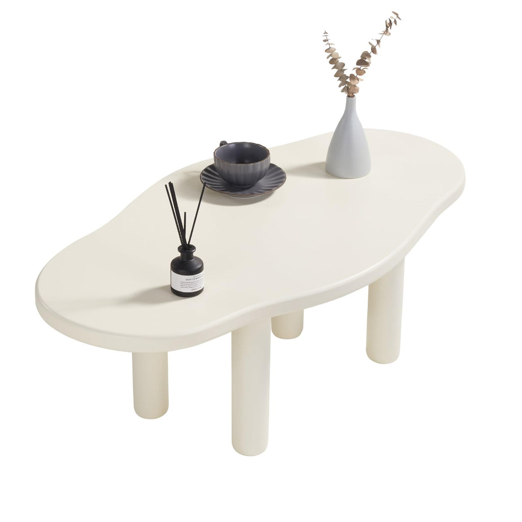 Cloud Coffee Table - Irregular Shape With 4 Legs - Modern End Table for Living Room, Apartment, Bedroom - Easy Assembly - White