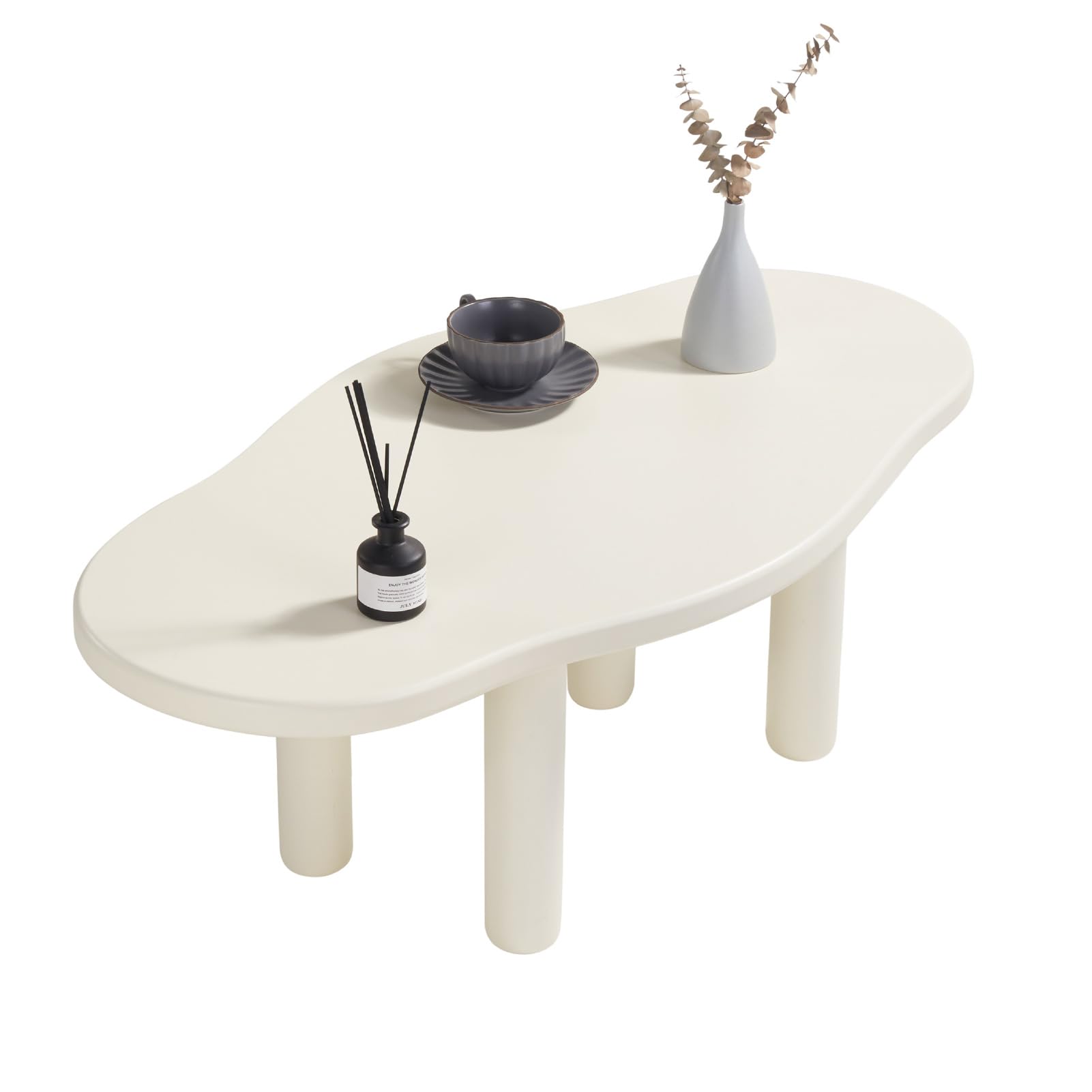 Cloud Coffee Table - Irregular Shape With 4 Legs - Modern End Table for Living Room, Apartment, Bedroom - Easy Assembly - White