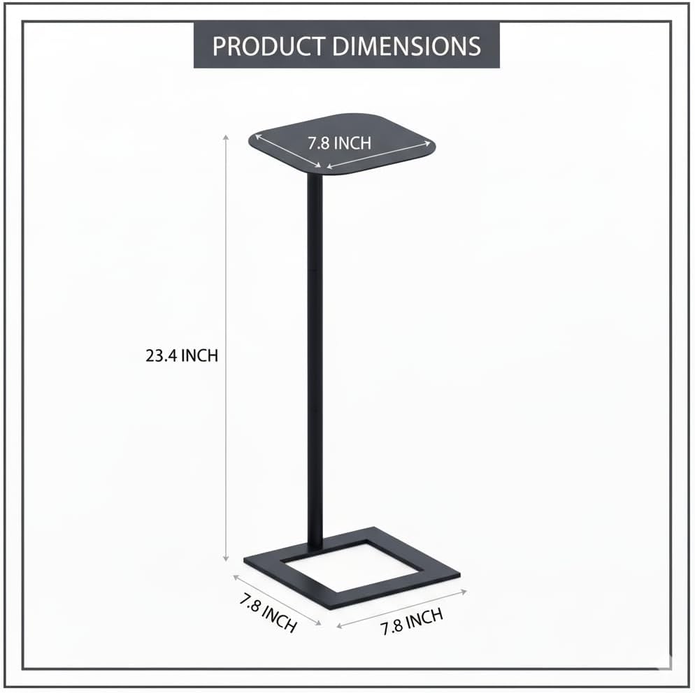Stable C Table End Table, 23.4" Tall C Shaped Side Table That Slides Under Sofa, Slim Under Couch Table, Modern Industrial Coffee Tray Table for Living Room Bedroom (Small Black)