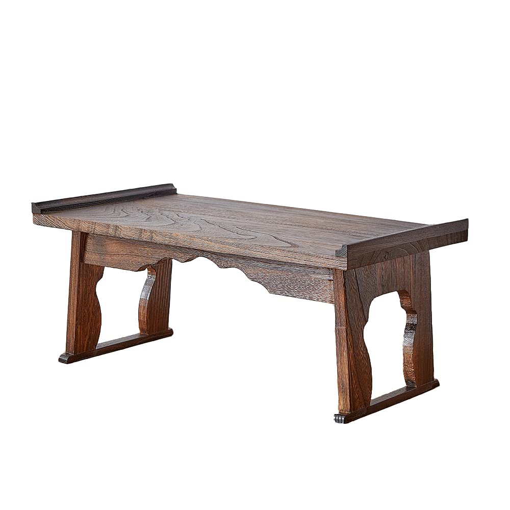 Foldable Wooden Laptop Desk, Breakfast in Bed Serving Tray, Japanese Floor Table for Tea & Coffee, Portable Antique Meditation Altar (23.6”x13.4”x10.6”)