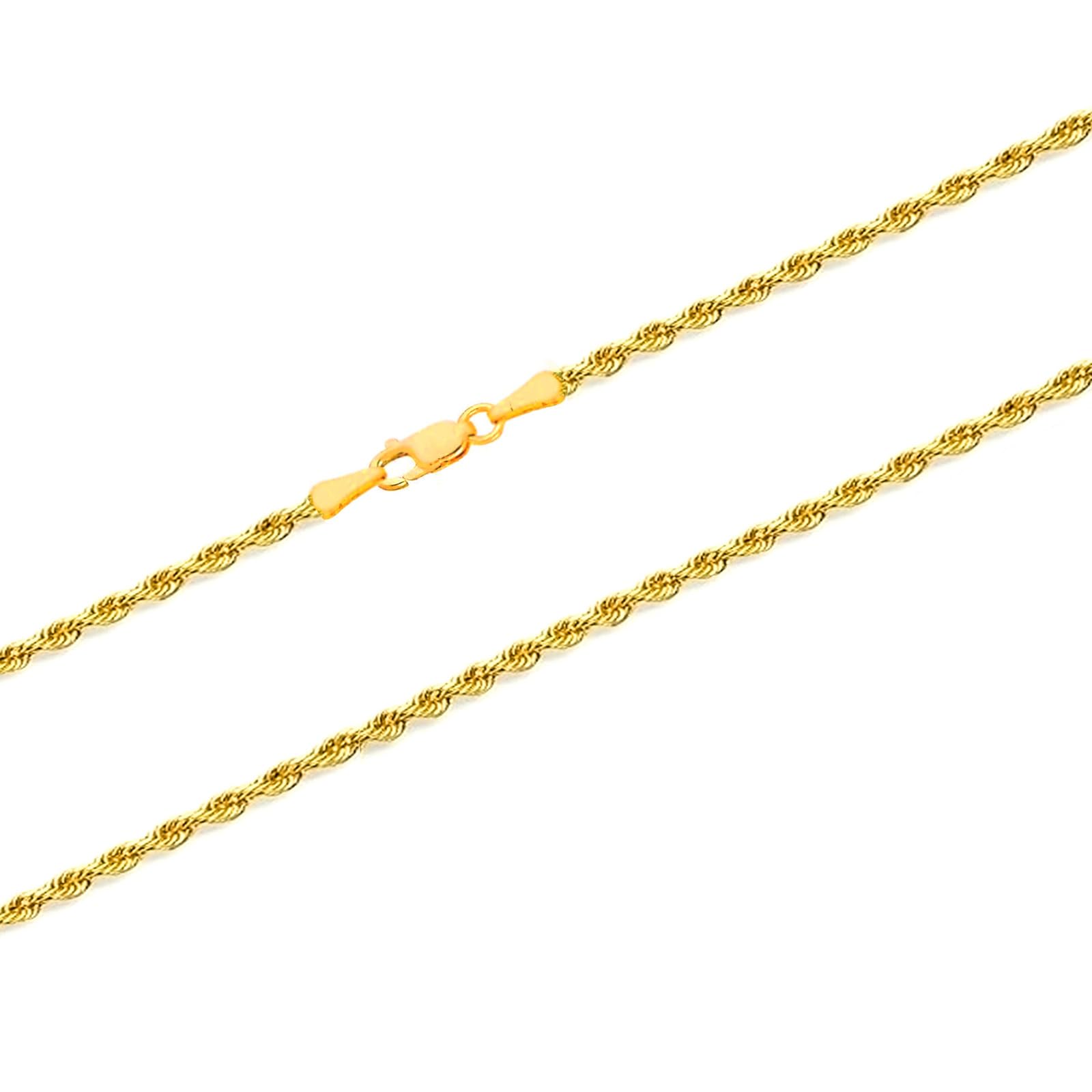 AUSIER Corrente de Corda 2MM de Ouro Amarelo Maciço Real 14k Colar para Mulheres ou Homens, Fecho Lagosta - 20"