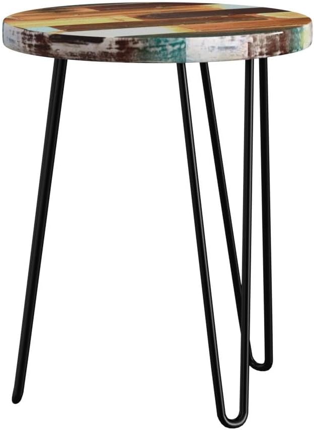 WELLAND Reclaimed Wood Side Table, Round Hairpin Leg End Table, 16" L x 16" W x 20.5" H, Night Stand, Recycled Boat Wood for Living Room, Bedroom, Home Office, Patio