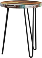 WELLAND Reclaimed Wood Side Table, Round Hairpin Leg End Table, 16" L x 16" W x 20.5" H, Night Stand, Recycled Boat Wood for Living Room, Bedroom, Home Office, Patio
