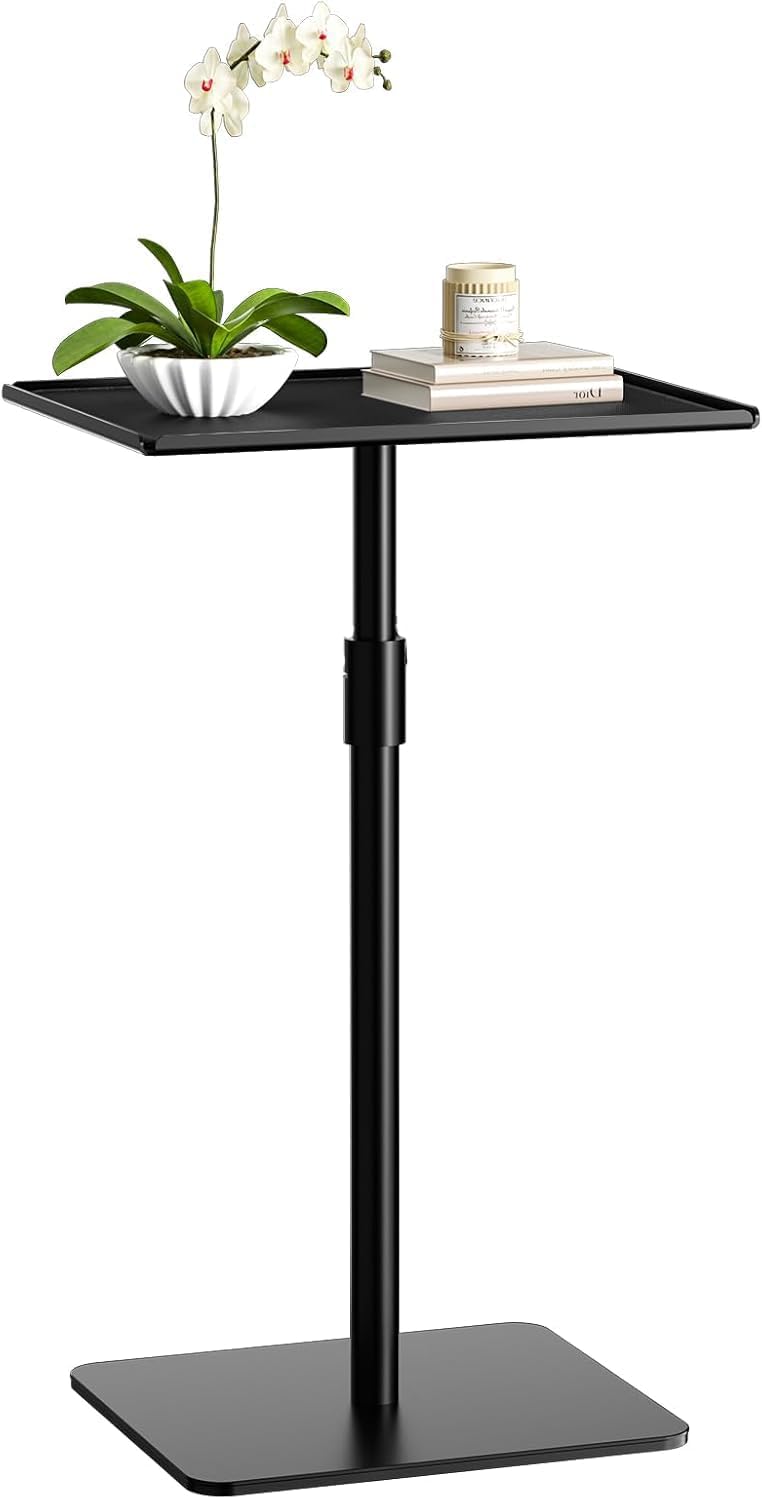 Metal Sofa Side Table,Height Adjustable Tall Side Couch Tables,Small TV Tray Table for Small Spaces with Matte Black Tray,Square Drink Coffee Tables for Bedroom,Black
