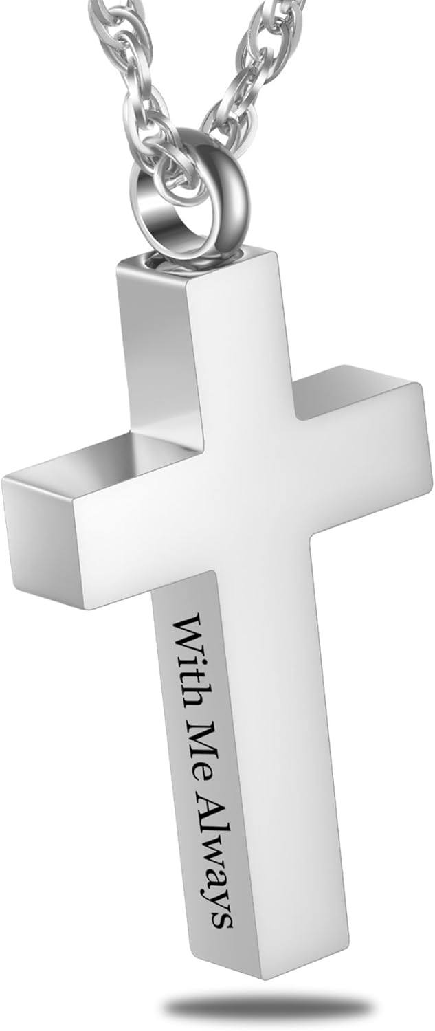 Cremation Cross Necklace for Ashes Cross Urns Locket Pendant Ashes Holder Stainless Steel Memorial Jewelry-With Me Always