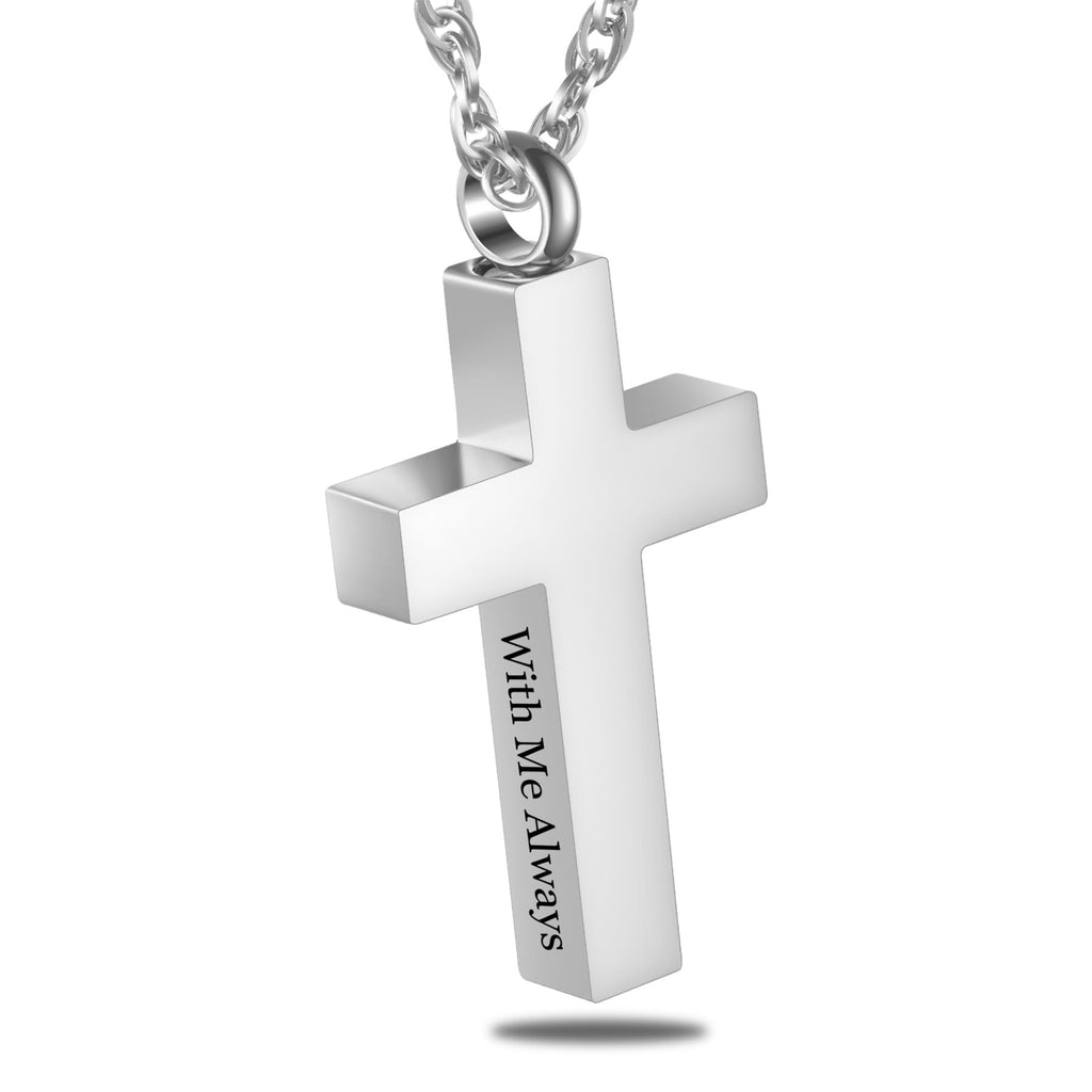 Cremation Cross Necklace for Ashes Cross Urns Locket Pendant Ashes Holder Stainless Steel Memorial Jewelry-With Me Always