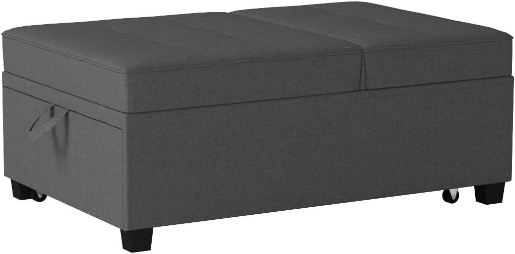 Cynefin Futon Chair with Lumbar Pillow and 3 Side Pockets, Sofa Bed Chair, Convertible 4 in 1 Ottoman Bed Tufted Fabric Gray (M, Gray)