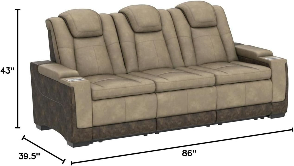 Signature Design by Ashley Next-Gen DuraPella Power Reclining Sofa with Adjustable Headrest, Sand