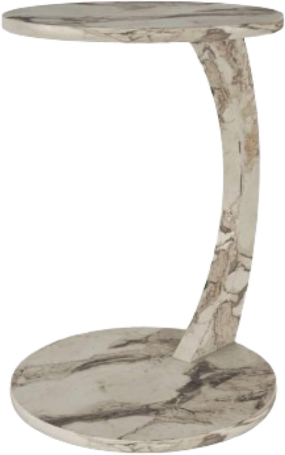 C Shaped End Table for Couch Small Places, Faux Marble White Space Saver Round Side Table for Sofa and Bedside with Wheels, Coffee and Snack Time Tray for Living Room (White Marble)