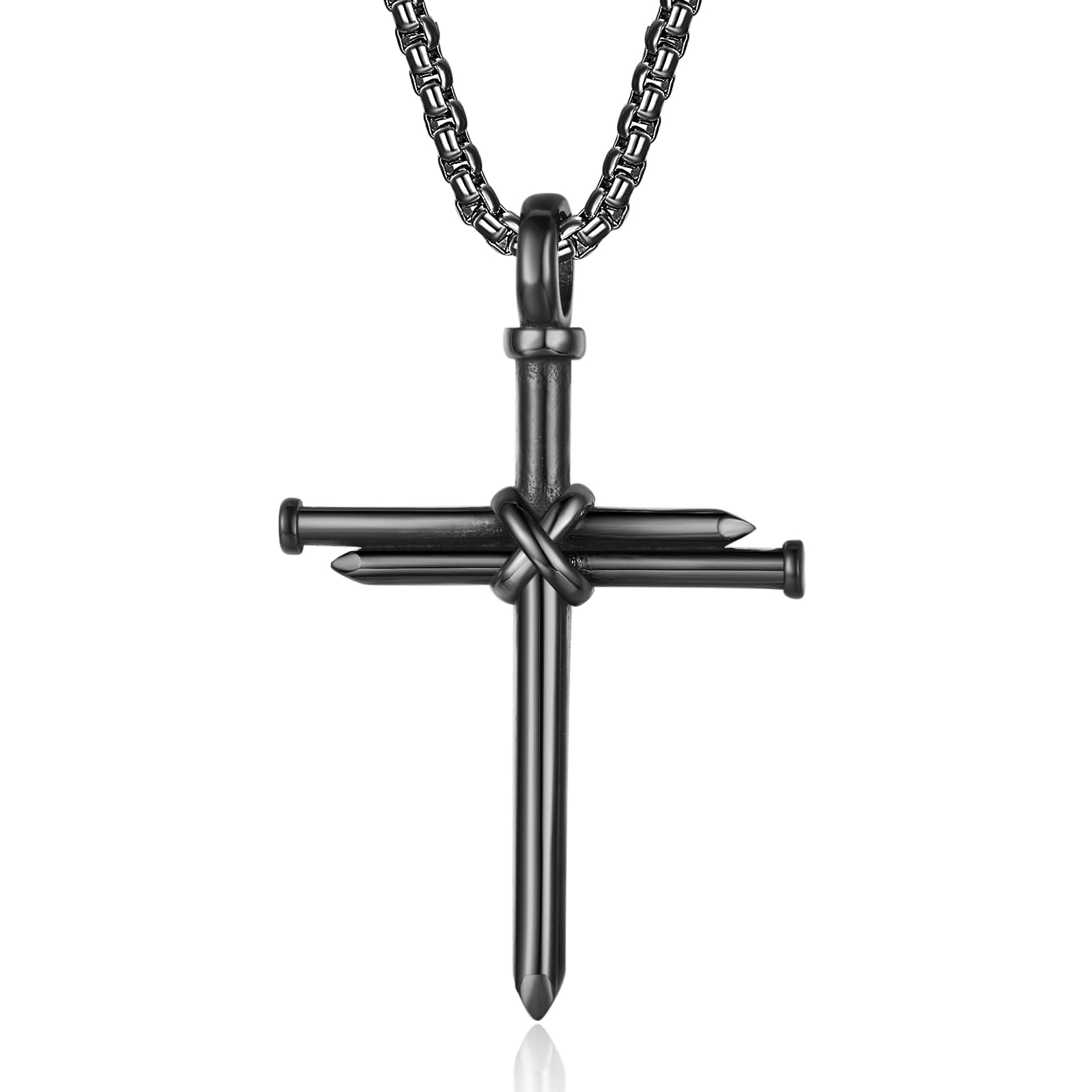 Nail Cross Necklace for Men Stainless Steel Chain 24inch 3 Nails Jesus Cross Pendant Christian Gifts for Dad 3 Colors