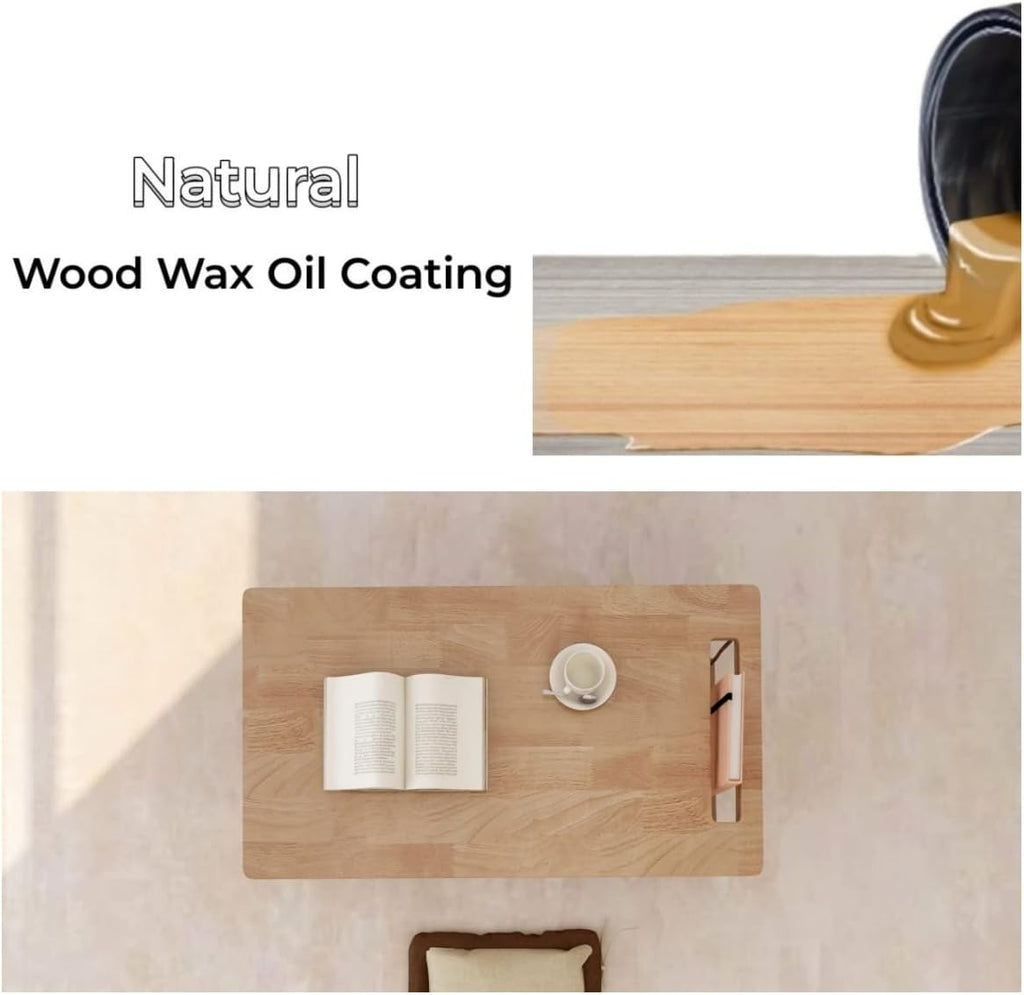 WoodShine Mid Century Modern Mini-Swing Wooden Coffee/Tea Table, Japanese Low Floor Desk, Real Solid Wood Side Tables with Storage for Home Living Room,Office,Length of 31.50 inches,Natural