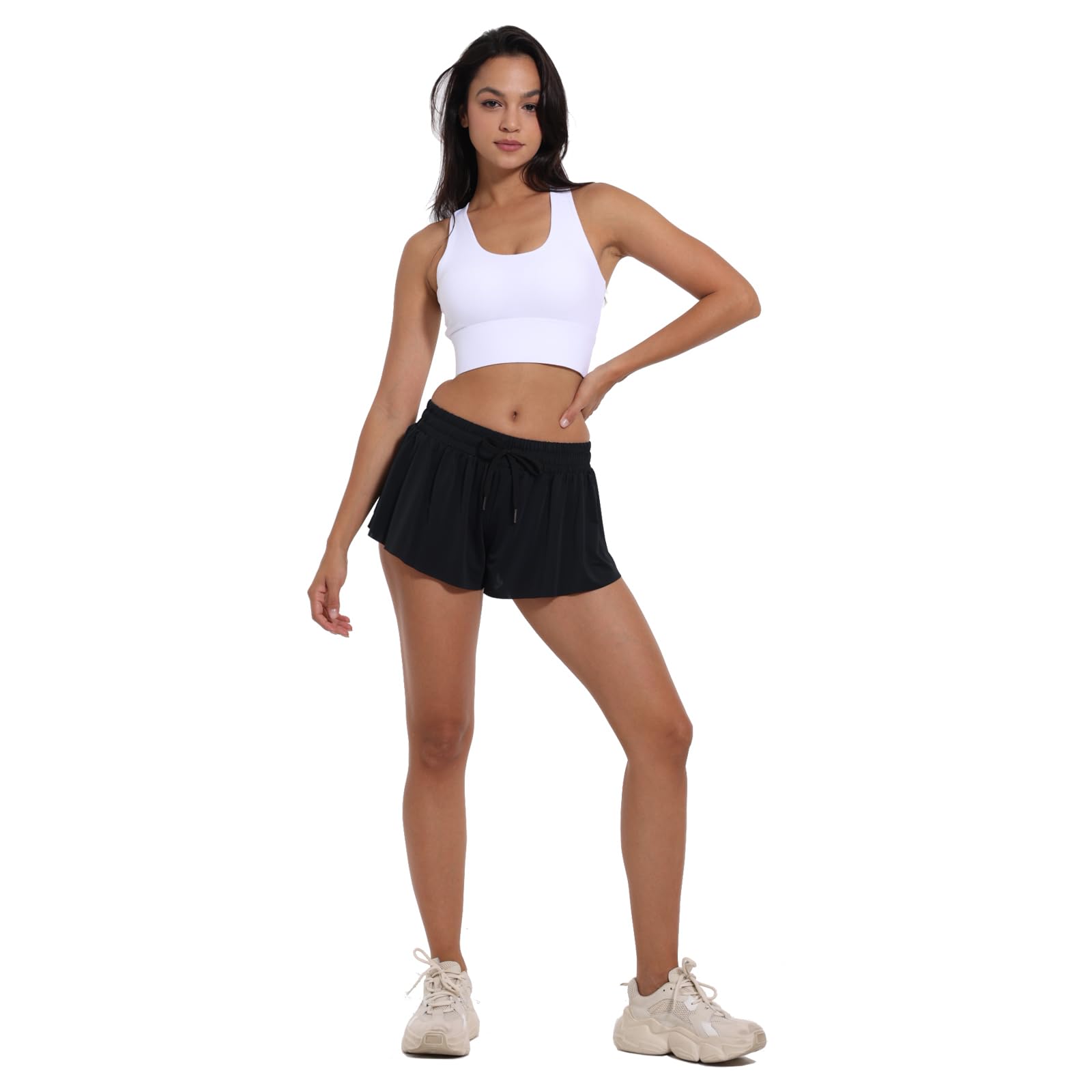 ECENOKL Flowy Athletic Shorts for Women Girls Butterfly Shorts Running Workout Gym Yoga Tennis Comfy Skort 2 in 1 Preppy Shorts with Pocket Cute Summer Clothes 011-Black-M