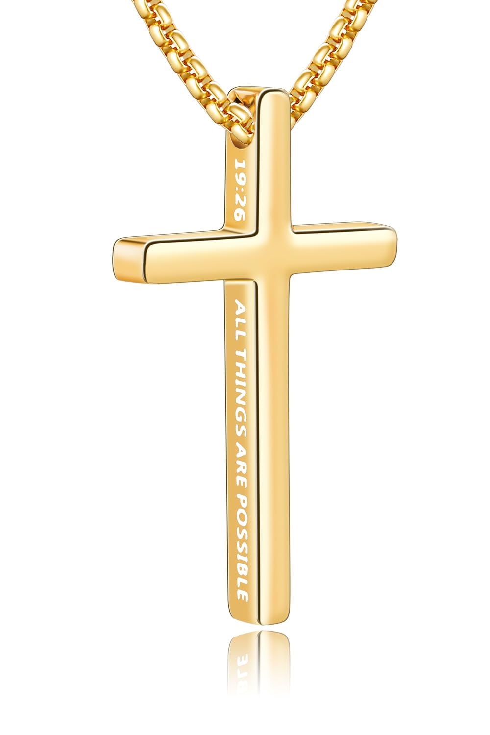 Fiusem Cross Necklace for Men, Inspirational Bible Verse Cross Chain for Men, Stainless Steel Box Necklace