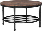 VINGLI Round Coffee Tables Living Room, 31.5" Round Coffee Table with Storage Round Wooden Coffee Table Round Farmhouse Coffee Table, Industrial Coffee Table Rustic Round Coffee Table with Metal Shelf