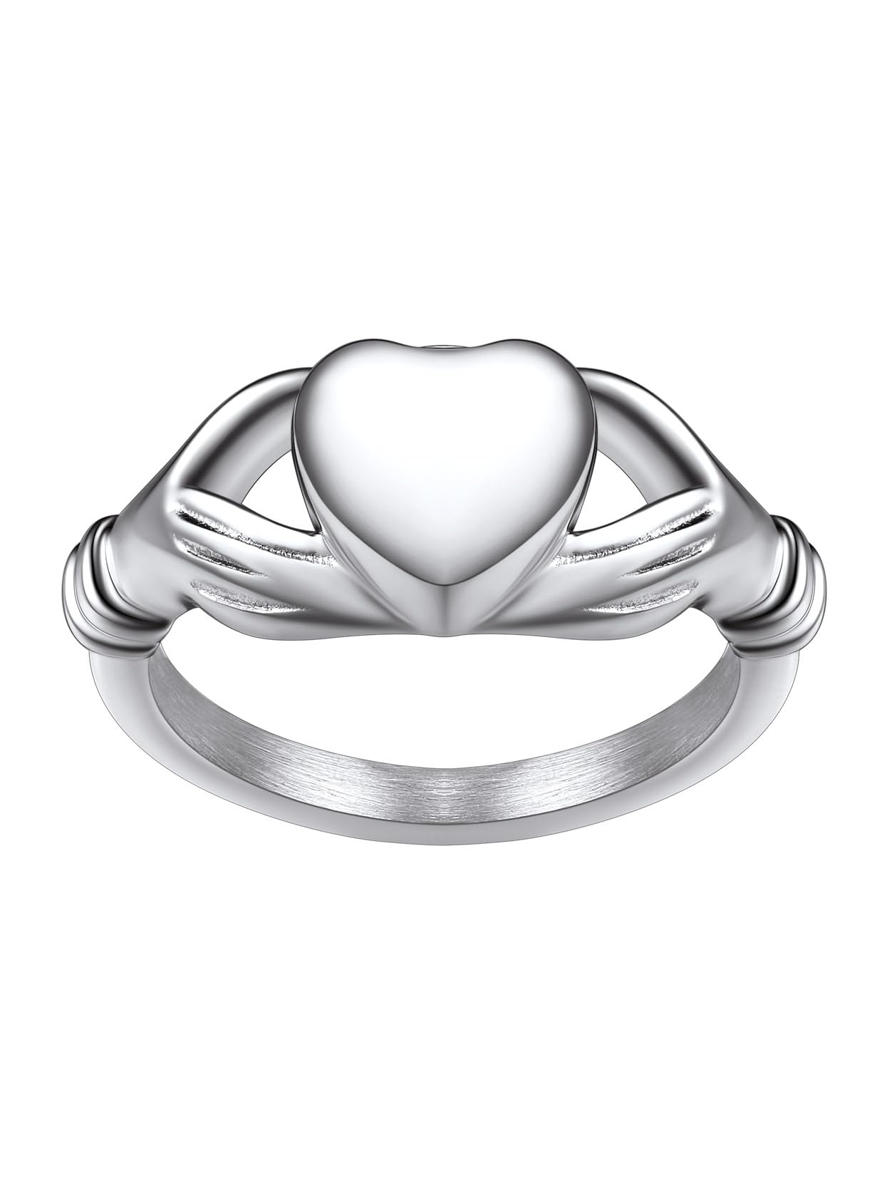 Stainless Steel Heart/Claddagh Cremation Urn Ring for Ashes for Women Waterproof Locket Rings Memorial Jewelry(with Gift Box)