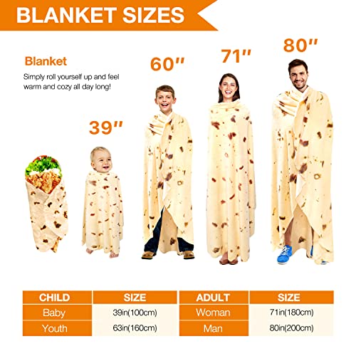 63 inch Giant Tortilla Blanket Double Sided, Tortilla Blanket Adult Size Funny Blankets Food Blankets for Adult Kids, Tortilla Blanket Realistic Food Throw Blanket Kids Throw Blanket