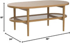 Nathan James Sonia Coffee Table with Storage Shelf, Light Wood/Rattan