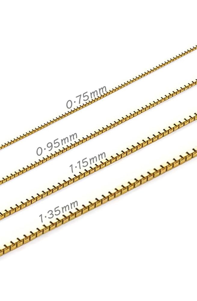 Colar de Corrente Caixa Maciça em Ouro Amarelo 14K Nareteri para Mulheres e Homens, 0,95mm, 20 polegadas