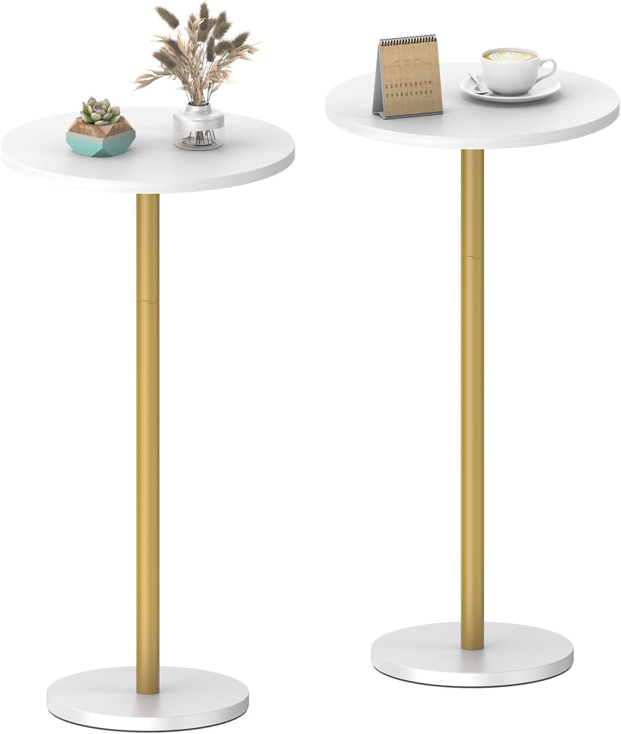 White Small Round Side Table Set of 2 Pedestal Drink End Table for Small Space Round Cocktail Coffee Table for Living Room Nightstand Bedside Table for Sofa, Bedroom and Balconty