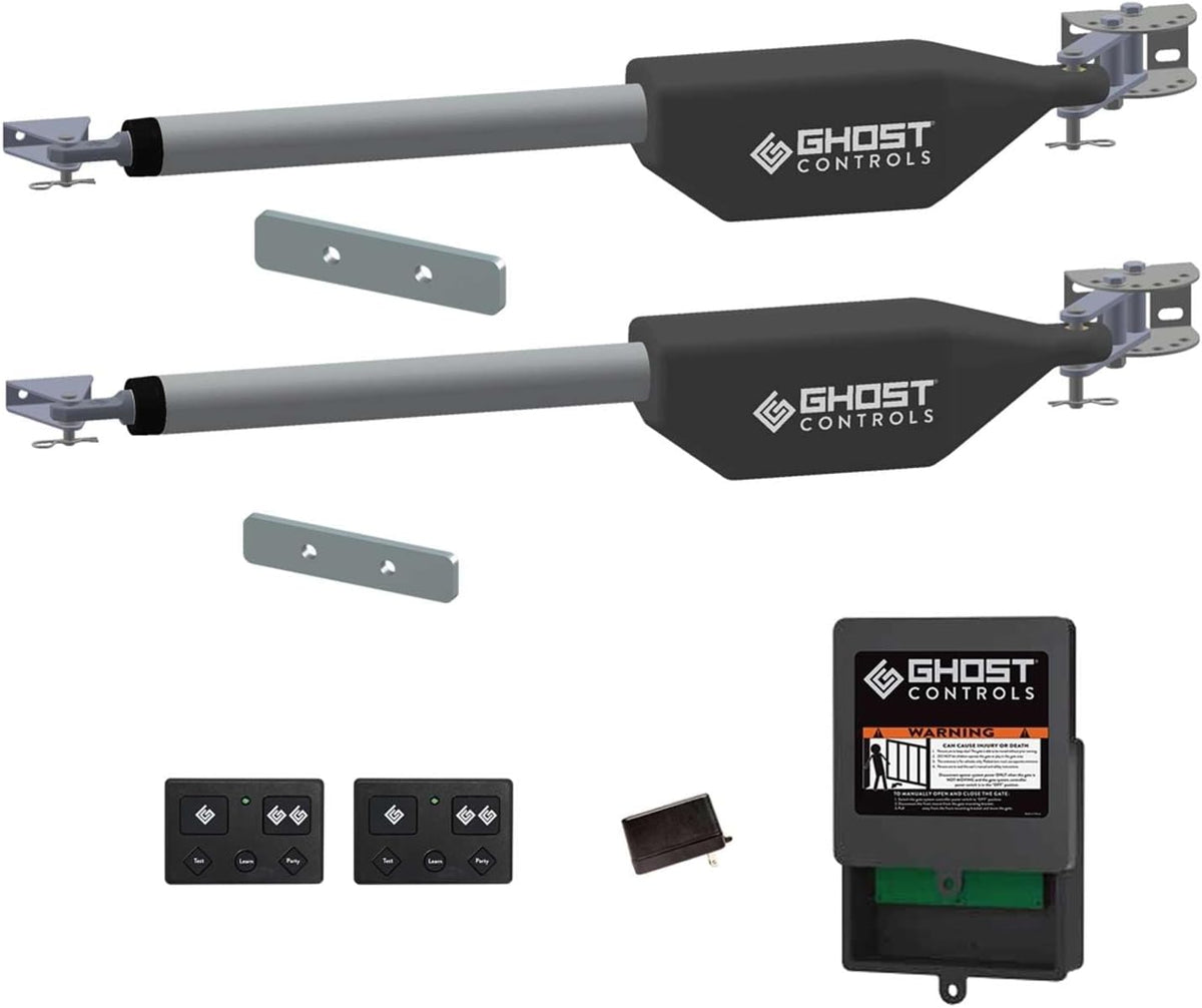 Ghost Controls Automatic Gate Opener Kit for Decorative Driveway Swing Gates with Gate Opener Remote - Solar Capable - PRO Series - Model LDM2K (2. LDM2K Kit)