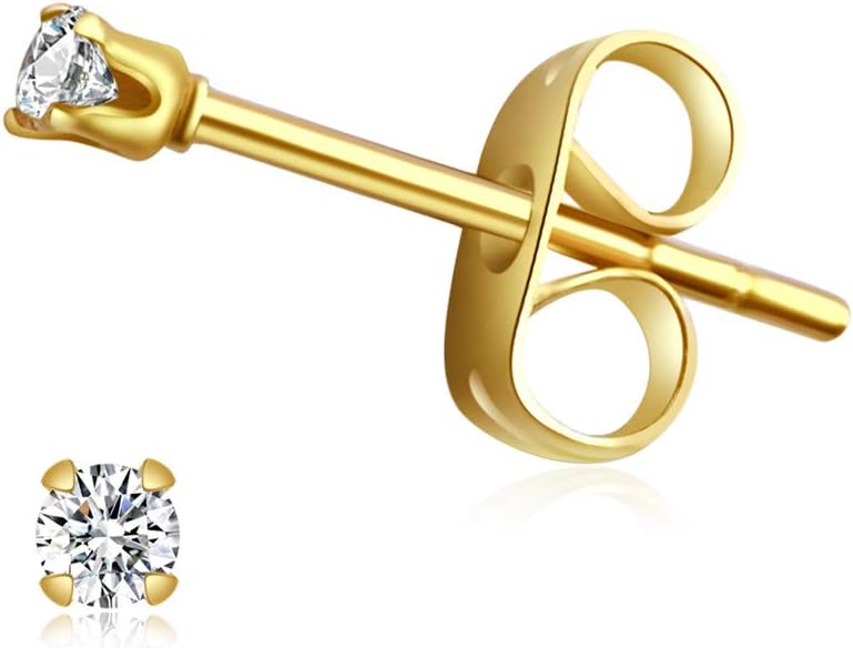 6-10 Pairs Tiny Women's Stainless Steel Round Clear Cubic Zirconia Stud Earrings, Hypoallergenic Surgical Steel Earrings Set, 2mm 3mm 4mm CZ,