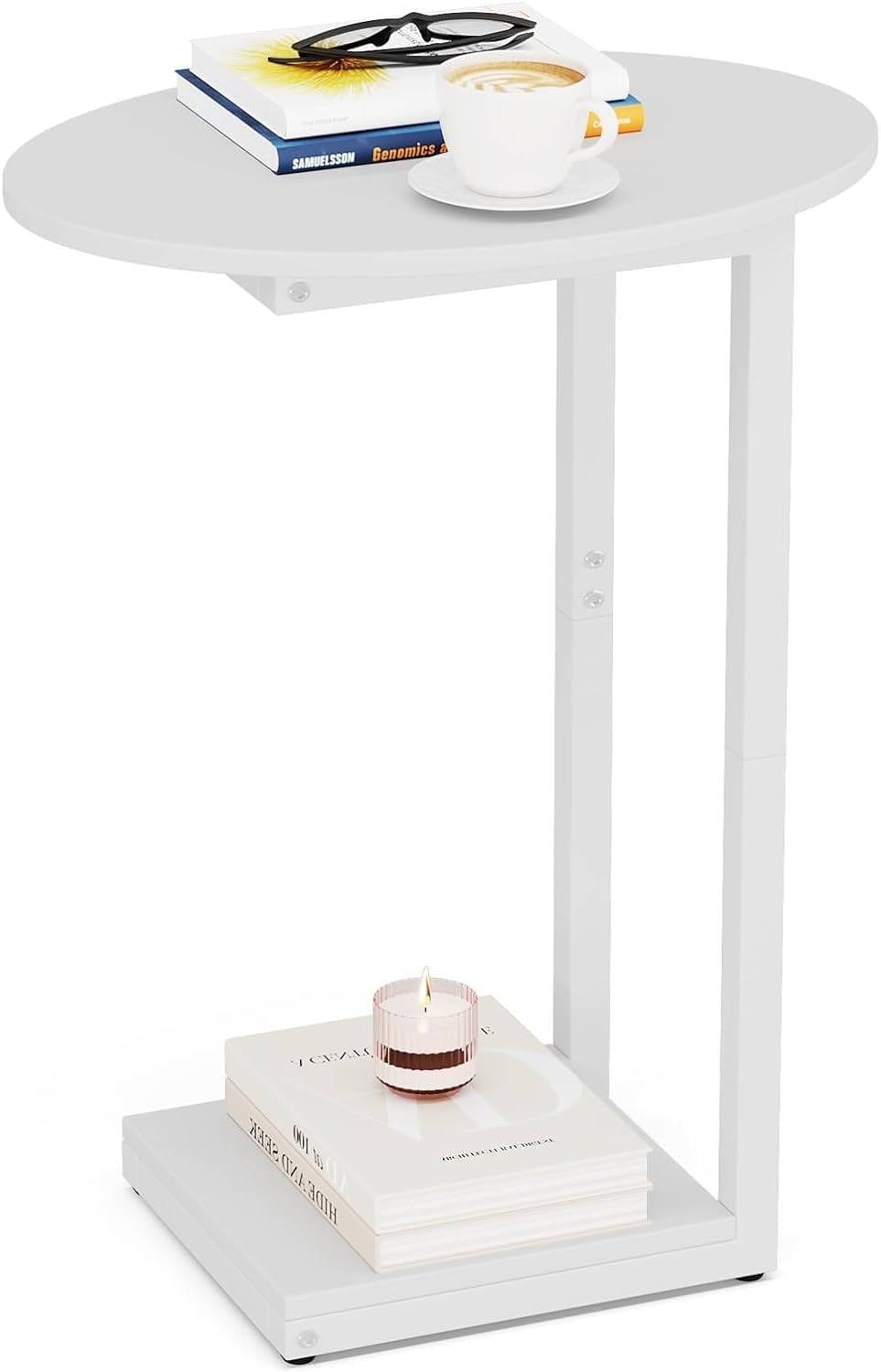 Hosfais Small Side Table End Table, C-Shaped Wood Coffee Table TV Tray for Eating Couch Tables for Small Space, Living Room, (Black)