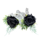 Rikyo Rose Wrist Corsage Wristlet Band Bracelet and Men Boutonniere Set, Corsage for Prom,Bride Hand Flower Flowers Ceremony,Wedding Party Prom Decor,DIY Petals Hair Hat Wreath (Black)