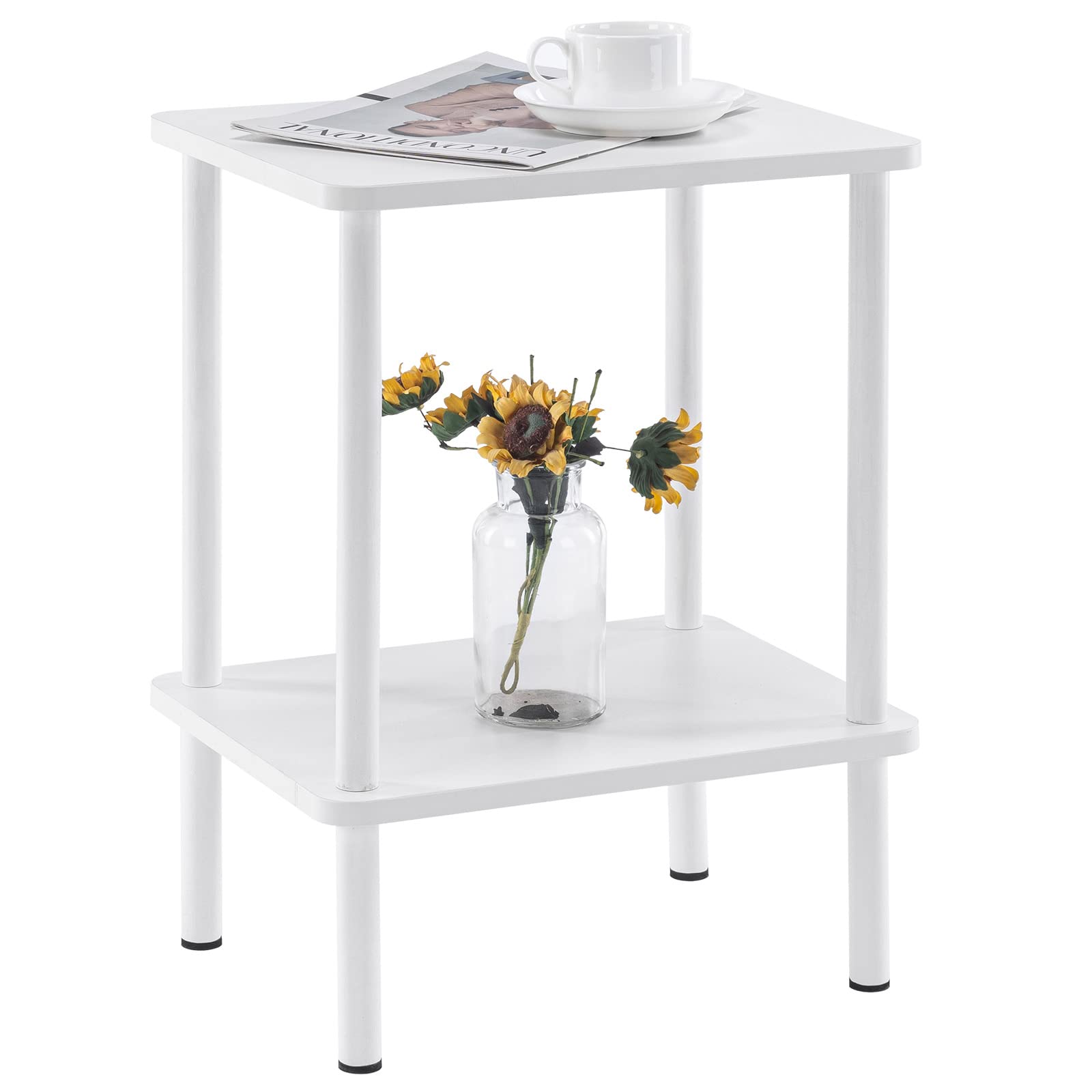 Apicizon 2 Tier End Table, Small Side Table with Solid Wood Legs, Boho Bedside Table with Storage Shelf, Nightstand for Small Spaces, Bedroom, Living Room, Entryway, Farmhouse, Easy Assembly, Natural