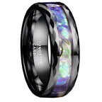 Vakki 8mm Abalone Shell Tungsten Rings for Men Women Black/Silver/Rose Gold Wedding Bands Faceted Edge Comfort Fit Size 5-14