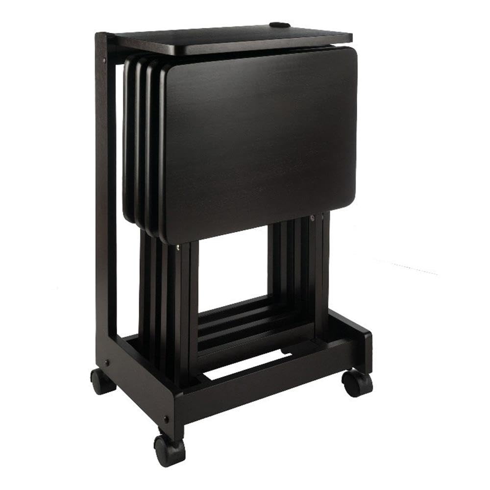 Winsome Brienda Snack Table Set with Mobile Serving Cart, for Living Room, Patio, 32", Natural, Set of 4 Tables