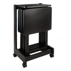 Winsome Brienda Snack Table Set with Mobile Serving Cart, for Living Room, Patio, 32", Natural, Set of 4 Tables