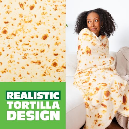 Cozy Concepts Co. Burrito Komfort Tæppe af Relatable, Viral Trend Inspireret, Ligner en Kæmpe Tortilla til at Pakke Dig Selv Ind som en Burrito, Fantastiske Påskegaver til Teenagere, Stor Størrelse 65” Tæppe