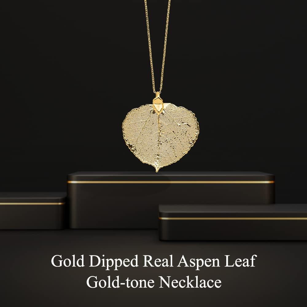 Diamond2Deal 24k Gold Dipped Aspen Leaf with 20 in Gold-tone Necklace