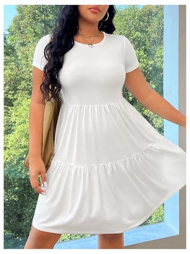 Floerns Women's Plus Size Short Sleeve Ruffle Dress Knitted Flowy Tiered A Line Dresses White XX-Large Plus