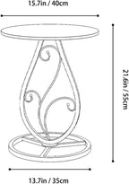 Boho Round Side Table Living Room, Natural Marble Desktop end Tables with Boho Minimalist Metal Floral Base, Modern Decor Bedside nightstand Coffee Table for Living Room Bedroom Sofa Balcony