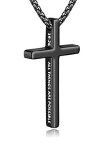 Fiusem Cross Necklace for Men, Inspirational Bible Verse Cross Chain for Men, Stainless Steel Box Necklace