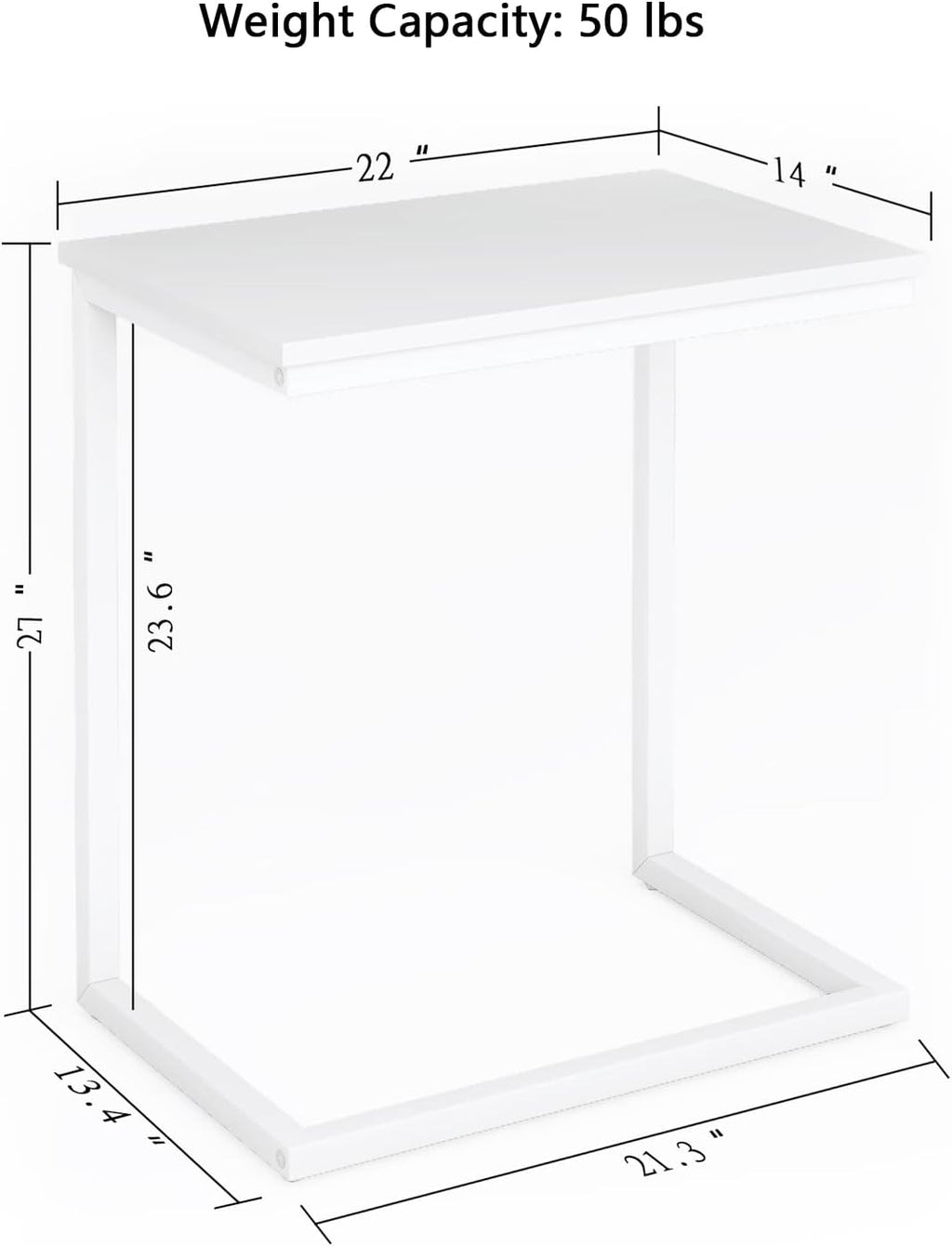 Sofa C Side End Table Wood Accent Couch Coffee Tray Snack Notebook Laptop Holder Over Bed Stand Reading Desk White Color 22x14x27 Inch Space Saving for Living Room Bedroom